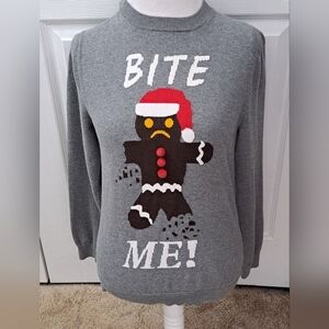 Bite Me Gingerbread Holiday Crew Neck Sweater  Size S/P